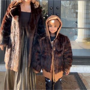 Adult and child matching mink coats